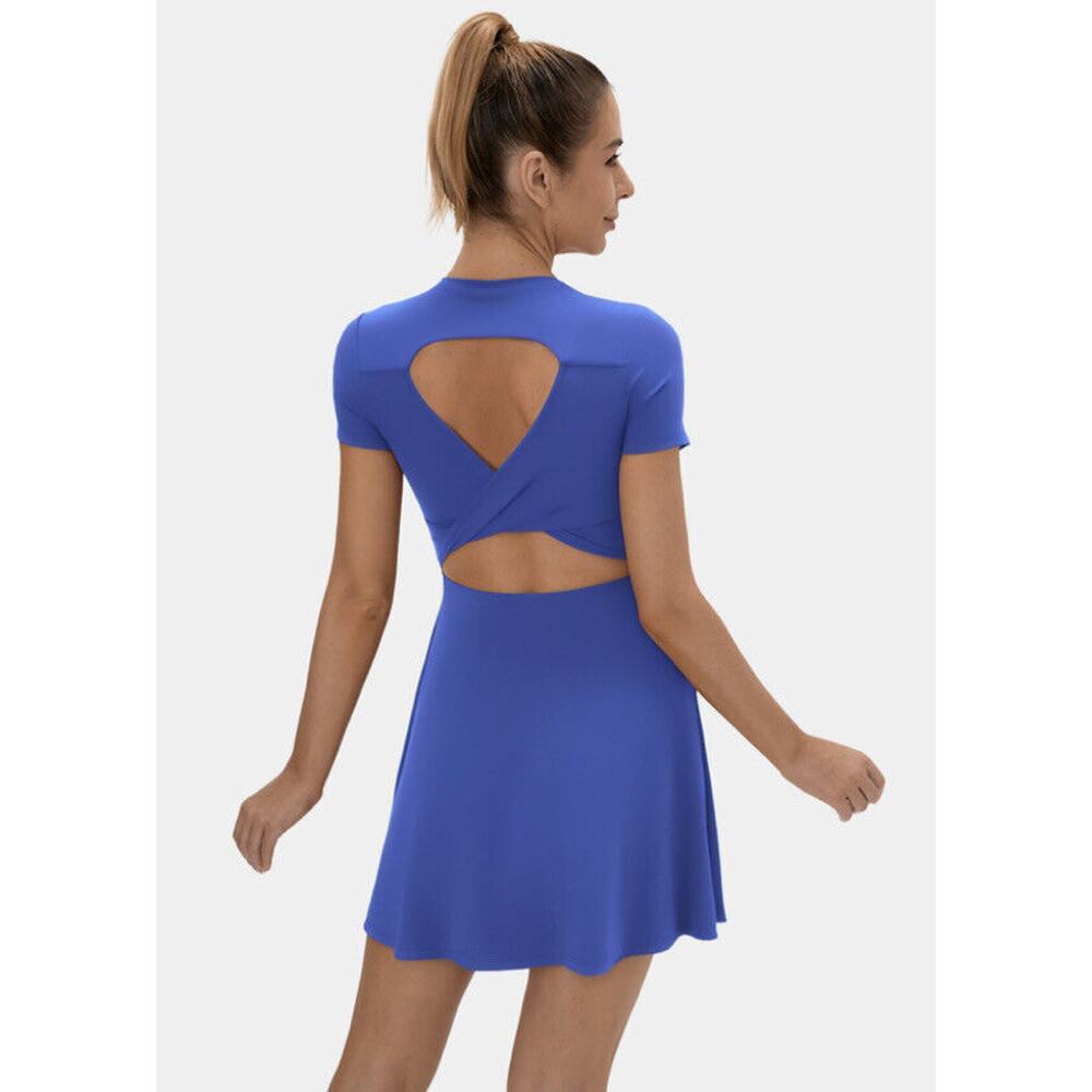 Halara Backless Twisted Cut Out Flare Dress Short Sleeve Blue S Active Stretch